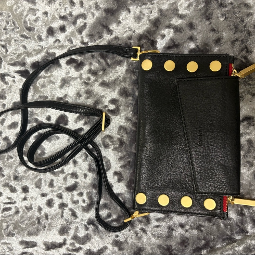 Hammitt NWOT Black Leather Crossbody Wallet with Gold Accents